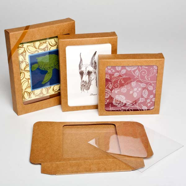 Kraft Gift Boxes 12.4x2.2x16.8cm Window Cut out (25 pieces) [WKR267]