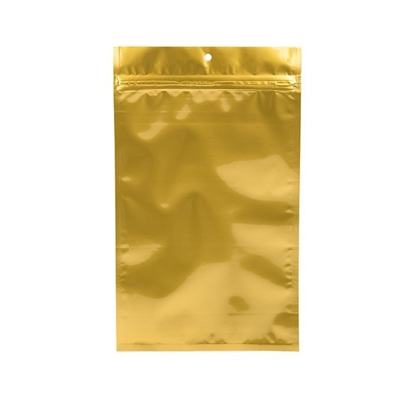 Gold Metallized Hanging Zipper Barrier Bags 12.7 x 20.8 cm (100 Pieces) [HZBB6MG]