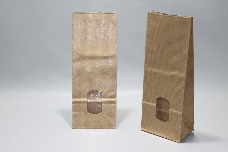 Block Bottom Bags Kraft Brown 8x5x24cm 70 g/m² lined with 30my OPP Foil and clear Window | 200-250 grams (100 pieces) [PAB814]