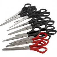 School Scissors, L: 16 cm, 12 pcs, red, black [HOB-11171]
