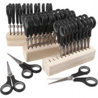 Kids scissors with holders, L: 14 cm, 1 set, black, paulownia [HOB-11199]