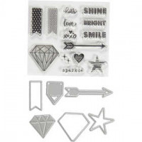 Clear stamps, embossing and cutting dies, size 1.5-6 cm, 1 pack [HOB-117481]