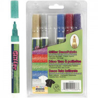 Deco Textile Markers, line width: 3 mm, 6 pcs, glitter colours [HOB-25096]