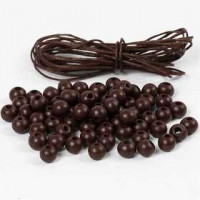 Wooden Beads and Cotton Cord, D: 8 mm, thickness 3 mm, 1 set, brown [HOB-25239]