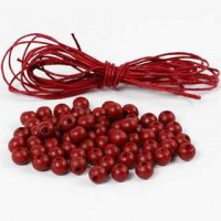 Wooden Beads and Cotton Cord, D: 8 mm, thickness 3 mm, 1 set, red [HOB-25240]