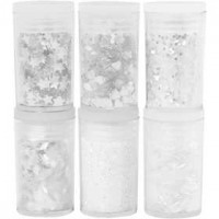 Glitter and Sequin Assortment, 6x5 g, white [HOB-28461]