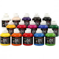 A-Color Acrylic Paint, 15x500 ml, asstd colours [HOB-32000]