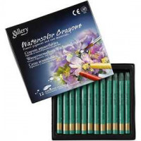 Watercolor Crayons, thickness 8 mm, L: 9.3 cm, 12 pcs, deep green (348) [HOB-38298]
