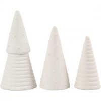 Christmas Trees, H: 10+12+15 cm, D: 5+6+7 cm, 3 pcs, white [HOB-50493]