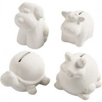 Animal Saving Banks, H: 7-10 cm, 4 pcs, white [HOB-50501]