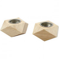 Tea Light Candle Holder, size 9x9x5 cm, hole size 4 cm, 2 pcs, pine [HOB-56423]