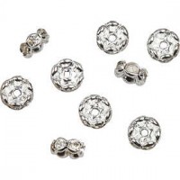 Rhinestone Rondelles, D: 8 mm, hole size 2 mm, 5 pcs, silver-plated [HOB-601870]