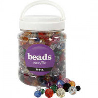 Faceted Bead Mix, size 10-12-16 mm, hole size 1-2.5 mm, 700 ml, asstd colours [HOB-61878]