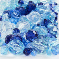 Faceted Bead Mix, size 4-12 mm, hole size 1-2.5 mm, 250 g, blue harmony [HOB-61882]