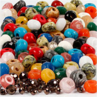 Faceted Beads, size 4x6 + 8x14 mm, hole size 1-4 mm, 1 set, asstd colours [HOB-63003]