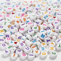 Letter Beads, size 7 mm, hole size 1.2 mm, 200 g, white [HOB-69907]