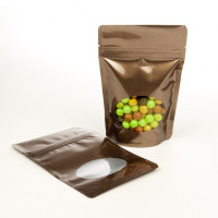 Bronze pouch bag with oval window
