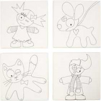 Stretched Canvas With Print, size 15x15 cm, depth 1.4 cm, 4 pcs, white [HOB-22789]