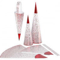 Cones, H: 18+28 cm, 120 g, 3 pcs, white, red [HOB-24364]