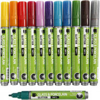 Glass & Porcelain Pens, line width: 2-4 mm, 12 pcs, asstd. colours [HOB-31312]