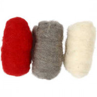 Carded Wool, 3x10 g, red/white harmony [HOB-45337]