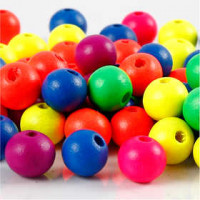 Neonmix Wooden Beads, D: 10 mm, hole size 2.5 mm, 18 g, neonmix [HOB-566951]