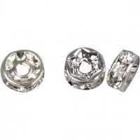 Rhinestone Rondelles, D: 6 mm, hole size 1.2 mm, 50 pcs, silver-plated [HOB-601651]