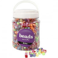 Letter Beads, size 7x7x7 mm, hole size 3 mm, 700 ml, asstd colours [HOB-61787]