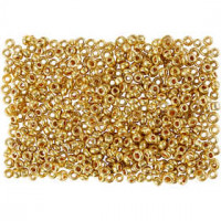 Rocaille Seed Beads, size 15/0 mm, D: 1.7 mm, 25 g, brass [HOB-686710]