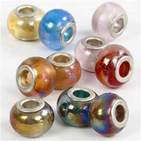 Glass Charm Beads, D: 13-15 mm, hole size 4.5-5 mm, 10 mixed [HOB-68775]